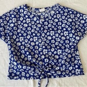 Zara blue white floral tie front shirt 8 years